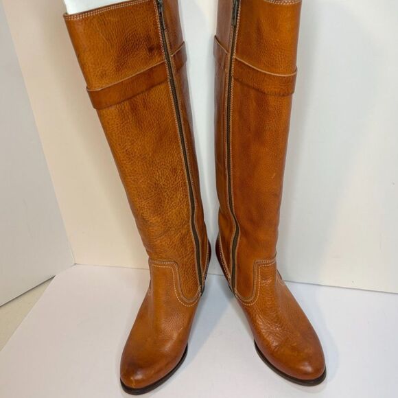 Frye Fiona Light Brown Leather Loop Knee High Boots Heeled Womens - Picture 4 of 11